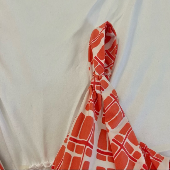 Land’s End Orange & White Ruching at Waist Lightly Padded Cups Tankini Top Sz 10 - Picture 3 of 15